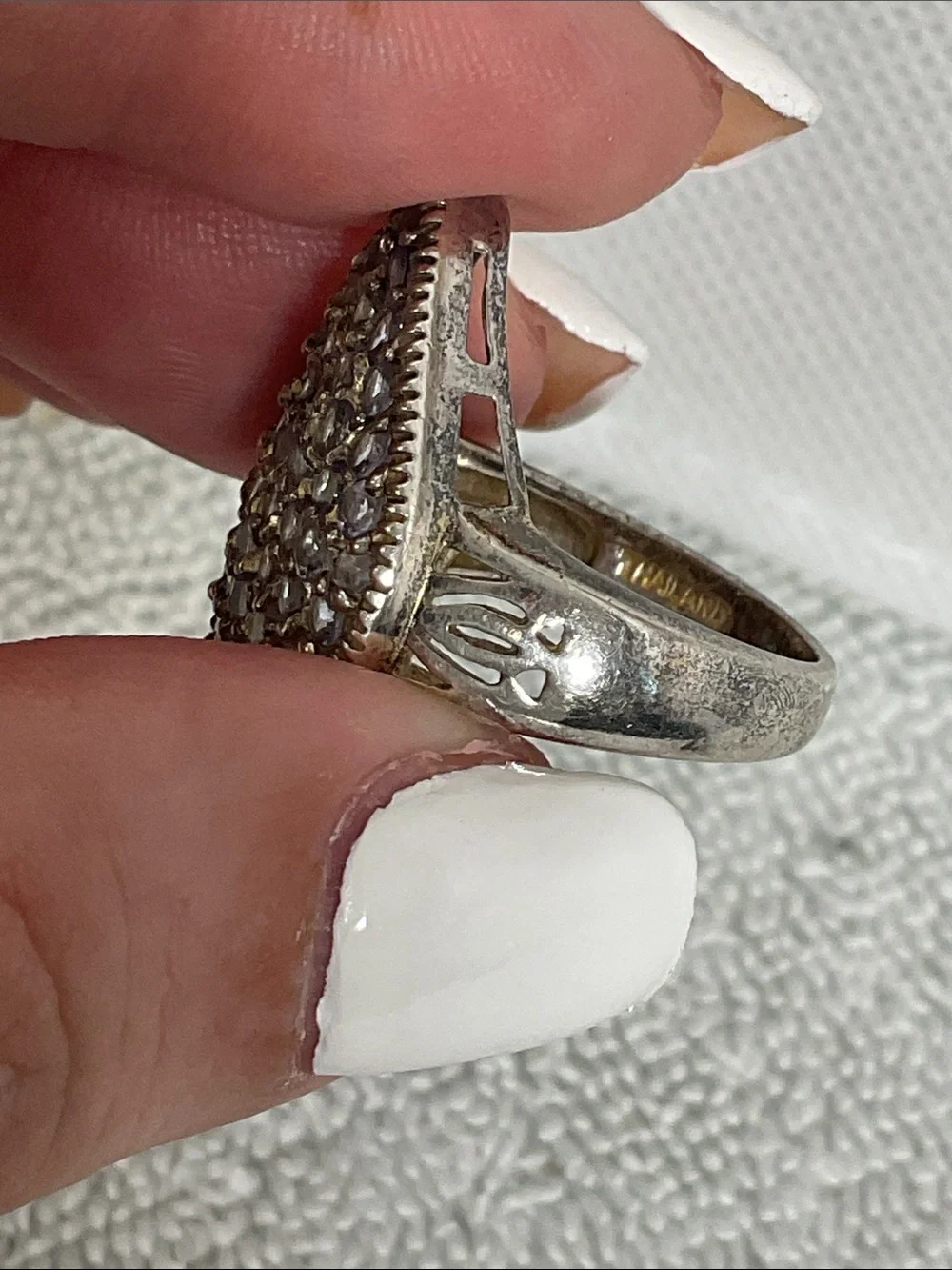 925 Sterling Silver Tanzanite Pave Marquise Shield Cluster Statement Ring Sz 7